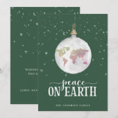 Peace on Earth Wereldbol Ornament Green Feestdagenkaart (Voorkant / Achterkant)