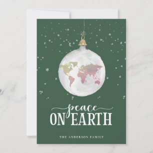 Peace on Earth Wereldbol Ornament Green Feestdagenkaart