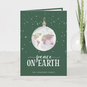 Peace on Earth Wereldbol Ornament Green Holiday Ca Feestdagen Kaart