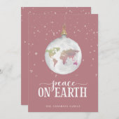 Peace on Earth Wereldbol Ornament Mauve Feestdagenkaart (Voorkant / Achterkant)