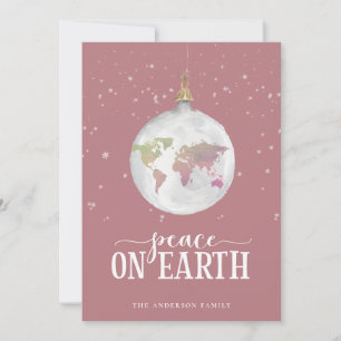 Peace on Earth Wereldbol Ornament Mauve Feestdagenkaart