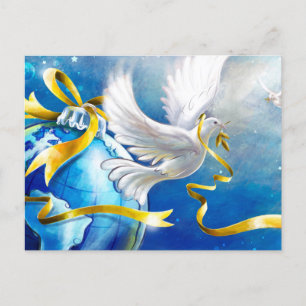 Peace on Earth White Doves Waterverf Briefkaart