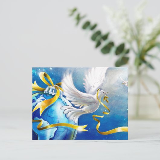 Peace on Earth White Doves Waterverf Briefkaart (Staand voorkant)