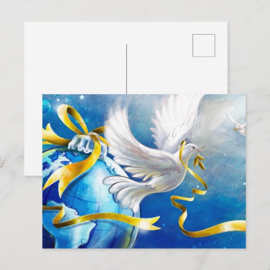 Peace on Earth White Doves Waterverf Briefkaart (Voorkant / Achterkant)