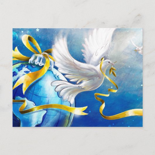 Peace on Earth White Doves Waterverf Briefkaart (Voorkant)
