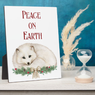 Peace on Earth White Fox Holiday Tabletop Fotoplaat