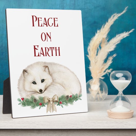 Peace on Earth White Fox Holiday Tabletop Fotoplaat (Zijkant)