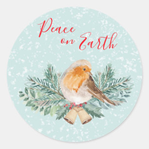 Peace on Earth Winter Robin Christelijk Kerstmis Ronde Sticker