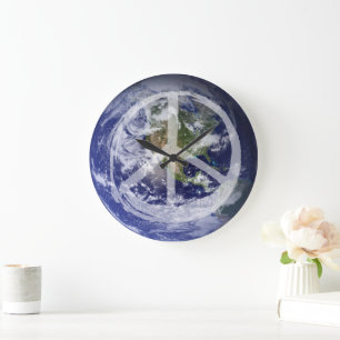 PEACE op Aarde Planet in Space Peace Symbol Grote Klok