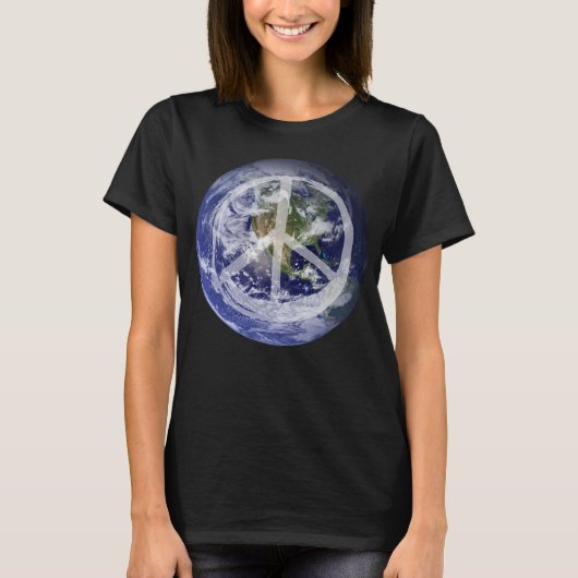 PEACE op Aarde Planet in Space Peace Symbol T-shirt (Voorkant)