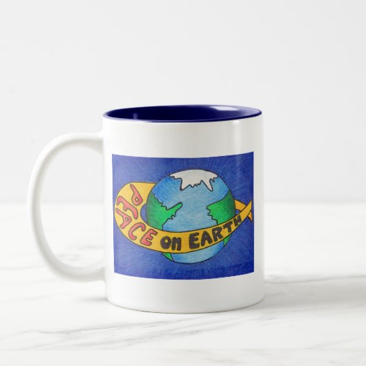 PEACE op aarde Tweekleurige Koffiemok (Links)