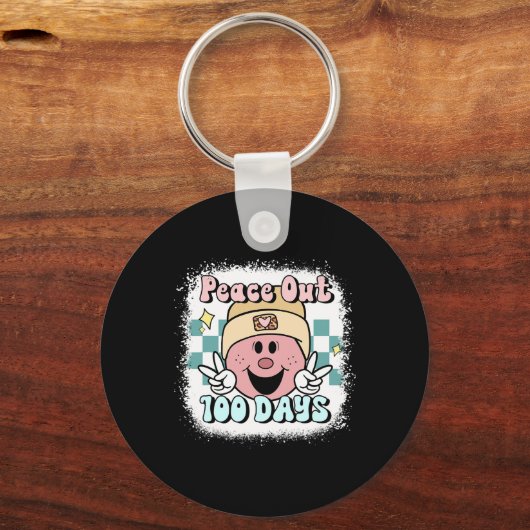 Peace Out 100 Days of School Smile Face 100ste dag Sleutelhanger (Voorkant)