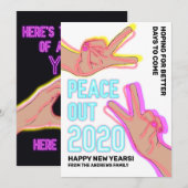 Peace Out 2020 Kleur Neon Lights Gelukkig Nieuwjaa Feestdagenkaart (Voorkant / Achterkant)