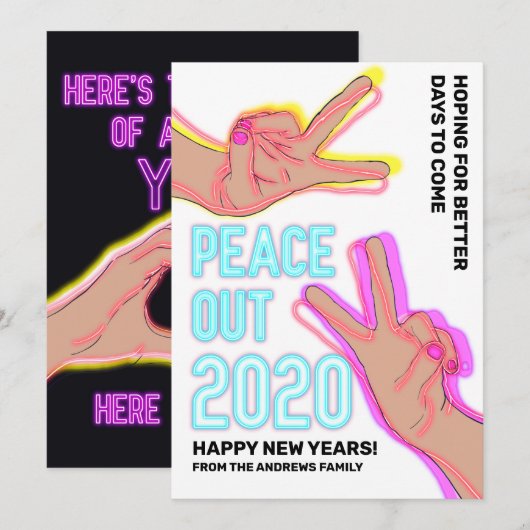 Peace Out 2020 Kleur Neon Lights Gelukkig Nieuwjaa Feestdagenkaart (Voorkant / Achterkant)