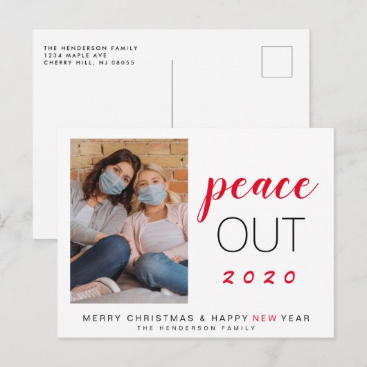 Peace Out 2020-reeks - Nieuwjaar met Kerstmis Feestdagenkaart (Voorkant / Achterkant)