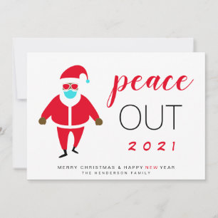 Peace Out 2021 Black Santa in Mask Funny Feestdagenkaart