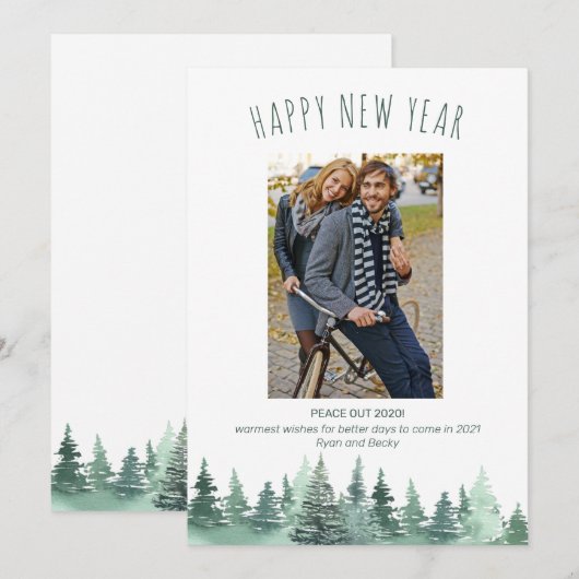 Peace Out 2021 Forest Border Happy New Year Feestdagenkaart (Voorkant / Achterkant)