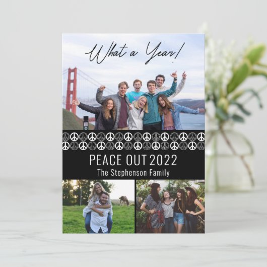 Peace Out 2023 Wat Een Jaar 3 Foto Collage - Zwart Feestdagenkaart (Staand voorkant)