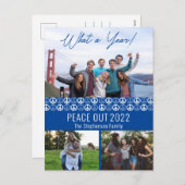 Peace Out 2023 Wat een jaar 3 fotocollage - blauw Feestdagenkaart (Voorkant / Achterkant)