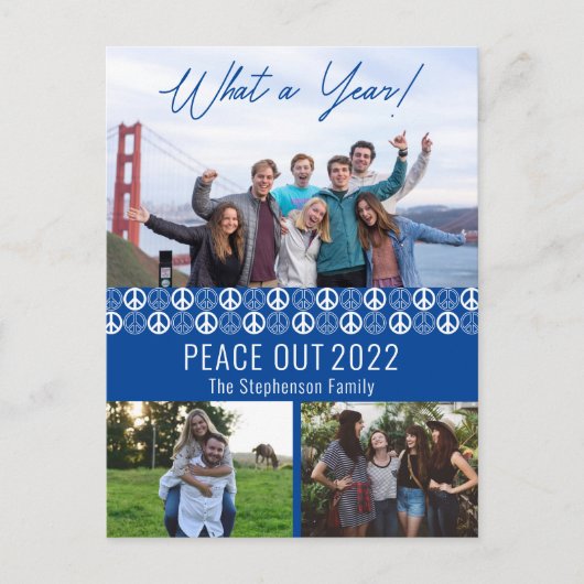 Peace Out 2023 Wat een jaar 3 fotocollage - blauw Feestdagenkaart (Voorkant)