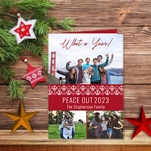 Peace Out 2023 Wat een jaar 3 fotocollage - Rood Feestdagen Kaart