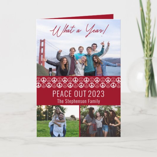 Peace Out 2023 Wat een jaar 3 fotocollage - Rood Feestdagen Kaart (Voorkant)