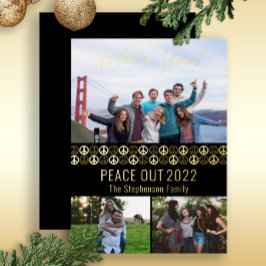 Peace Out 2023 Wat een jaar 3 fotocollage - Zwart Folie Feestdagenkaart