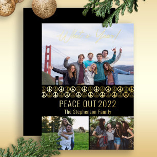Peace Out 2023 Wat een jaar 3 fotocollage - Zwart Folie Feestdagenkaart
