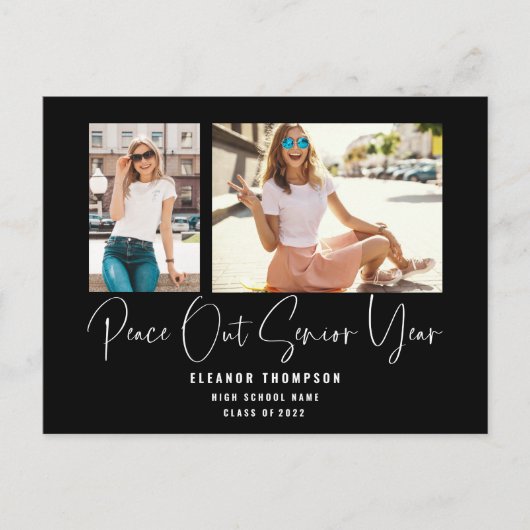 Peace Out 2 Photo Script 2022 Afstuderen Black Aankondigingskaart (Voorkant)