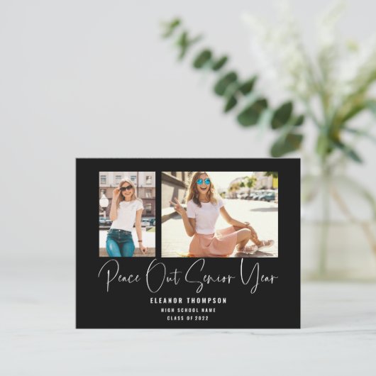 Peace Out 2 Photo Script 2022 Afstuderen Black Aankondigingskaart (Staand voorkant)