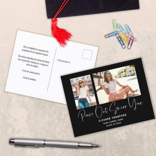 Peace Out 2 Photo Script 2022 Afstuderen Black Aankondigingskaart