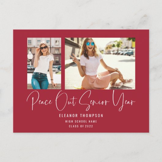 Peace Out 2 Photo Script 2022 Afstuderen Red Aankondigingskaart (Voorkant)