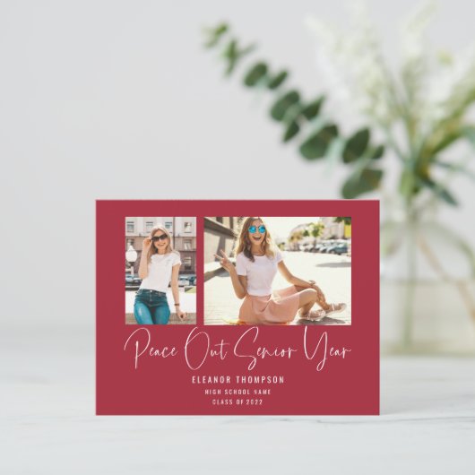 Peace Out 2 Photo Script 2022 Afstuderen Red Aankondigingskaart (Staand voorkant)