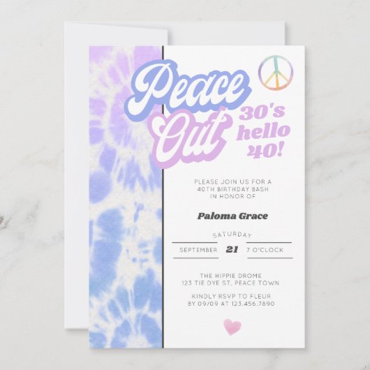 Peace Out 30s Hello 40 Tie Dye 40th Birthday Kaart (Voorkant)