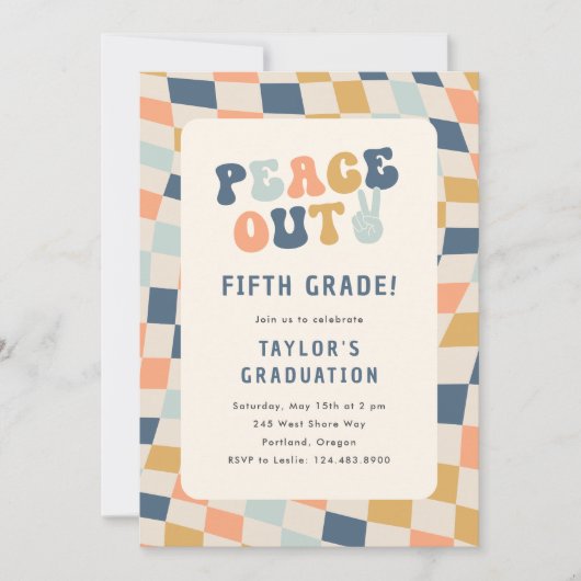 Peace Out 5th Grade Groovy Afstudeerfeest Kaart (Voorkant)