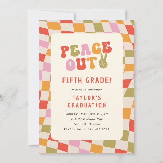 Peace Out 5th Grade Groovy Afstudeerfeest Kaart (Voorkant)