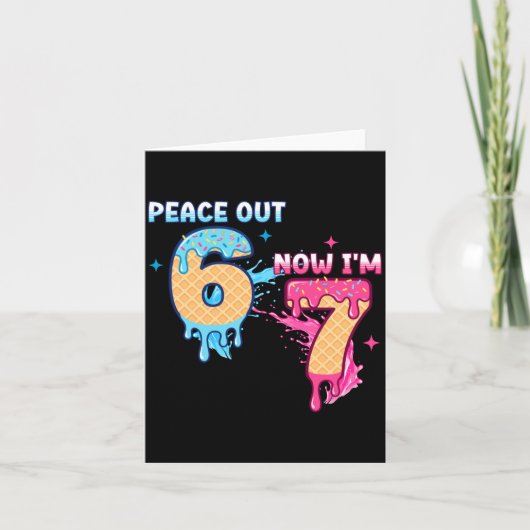Peace Out 6 Now I'm 7 Ice Cream Drip 7th Birthday  Kaart (Voorkant)