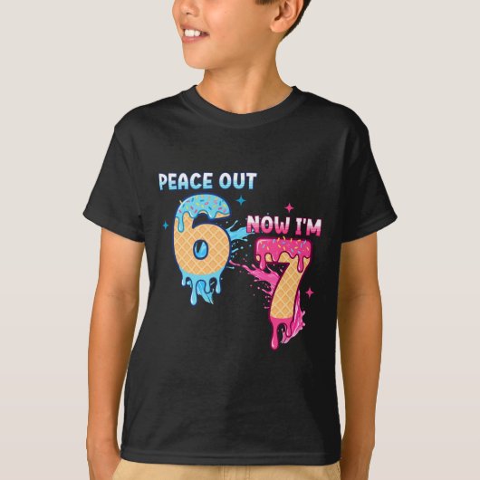 Peace Out 6 Now I'm 7 Ice Cream Drip 7th Birthday  T-shirt (Voorkant)
