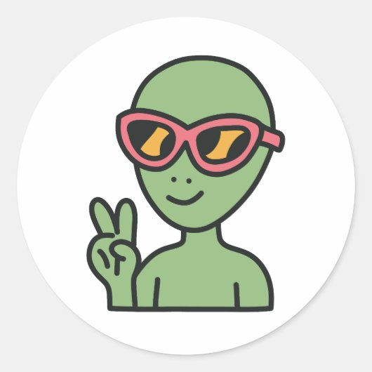 Peace Out Alien Ronde Sticker (Voorkant)