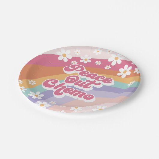 Peace Out Chemo Retro Rainbow Daisy Papieren Bordje (Gekanteld)