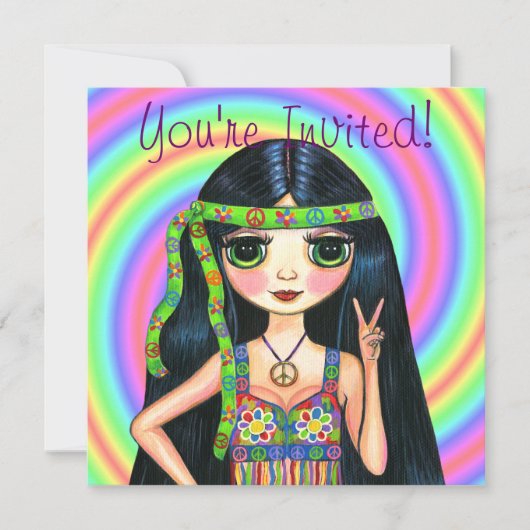 Peace Out Girl Hippie Flashbord Kaart (Voorkant)