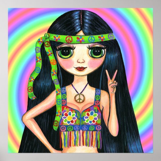 Peace Out Girl Hippie Flashbord Poster (Voorkant)