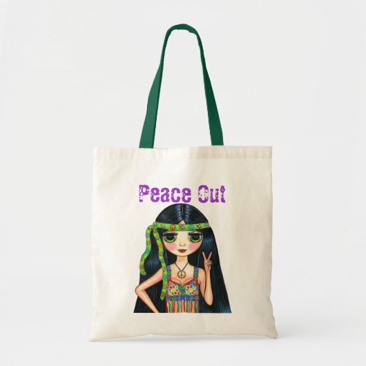 Peace Out Girl Hippie Flashbord Tote Bag (Voorkant)