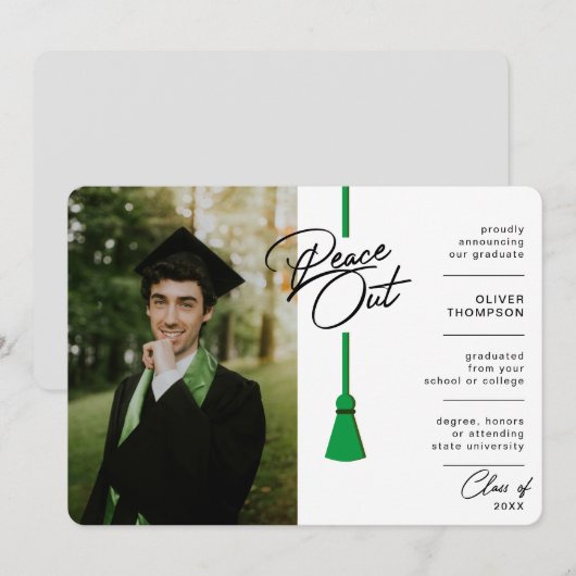 Peace Out Green Tassel Covid Photo Afstuderen Aankondiging (Voorkant / Achterkant)