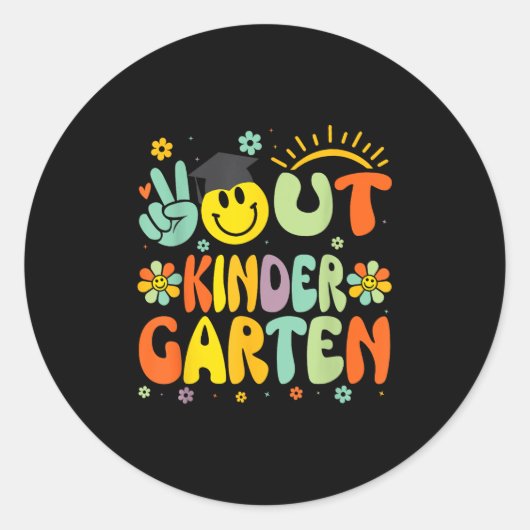 Peace Out Kindergarten CL van 2025 Afscheid Afstud Ronde Sticker (Voorkant)
