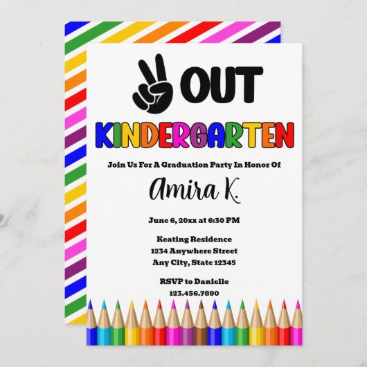 Peace Out Kindergarten Leuk Kleurrijk Afstuderen Kaart (Voorkant / Achterkant)