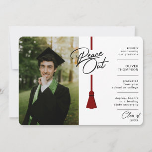 Peace Out Maroon Tassel Covid Photo Afstuderen Aankondiging