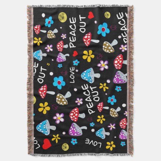 Peace Out Paddenstoel en Bloem Hippie Gooi Deken (Voorkant Verticaal)