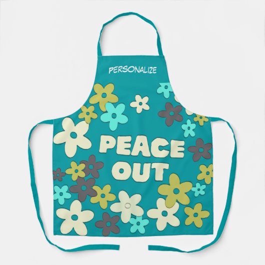 Peace Out Retro 60s Daisy Flower gepersonaliseerd Schort (Voorkant)