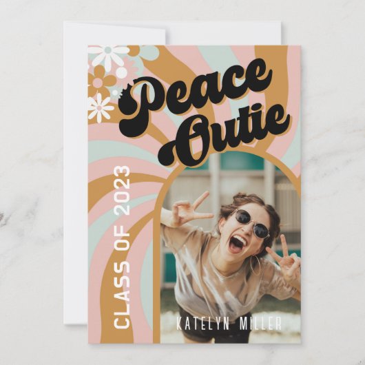 Peace Out Retro Boho Arch Photo Afstuderen Kaart (Voorkant)